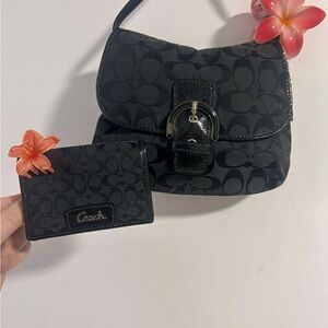 Coach Black Signature Shoulder Bag and Wallet Set